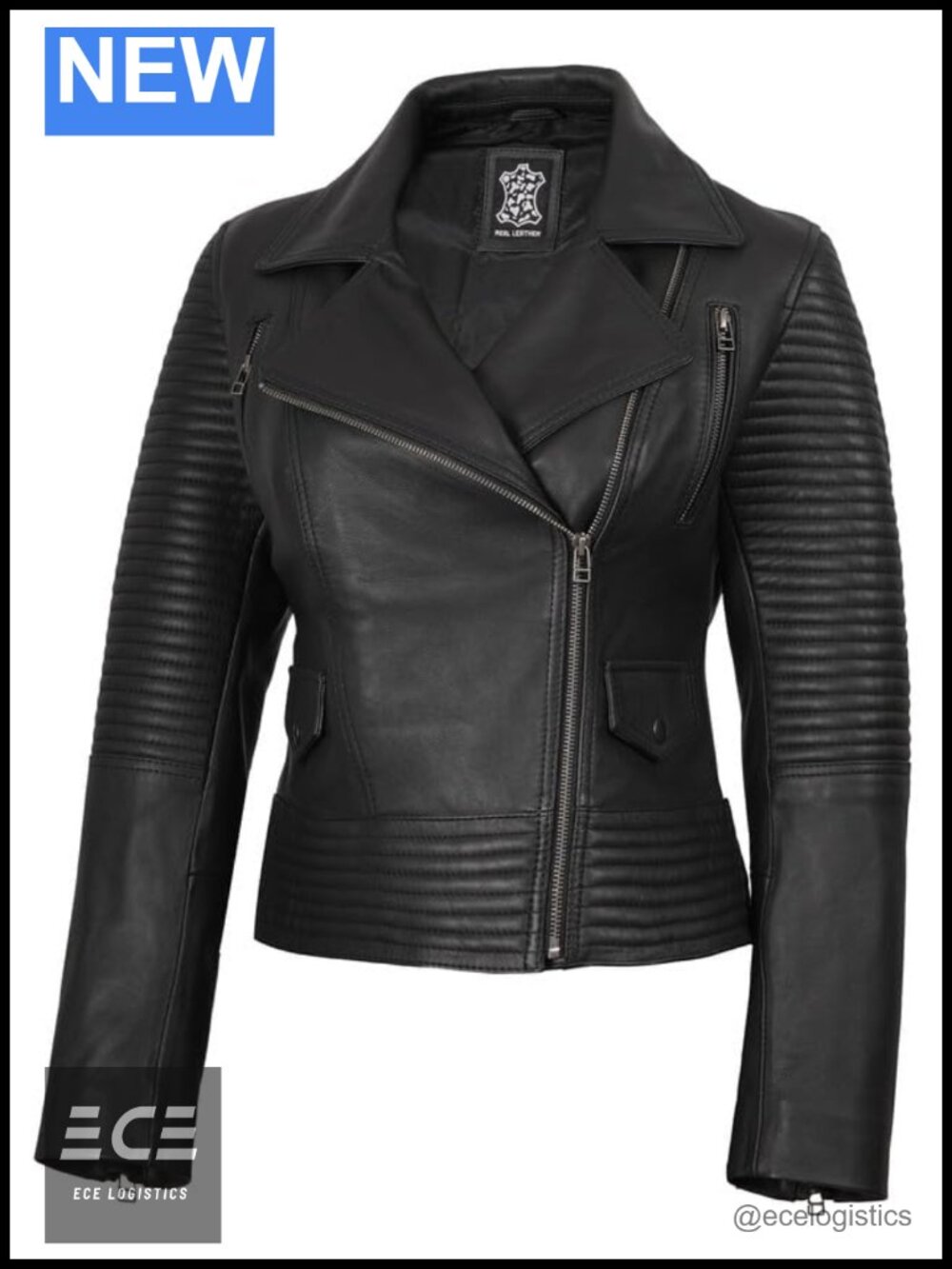 Real Lambskin Leather Jacket Asymmetrical Biker Womens